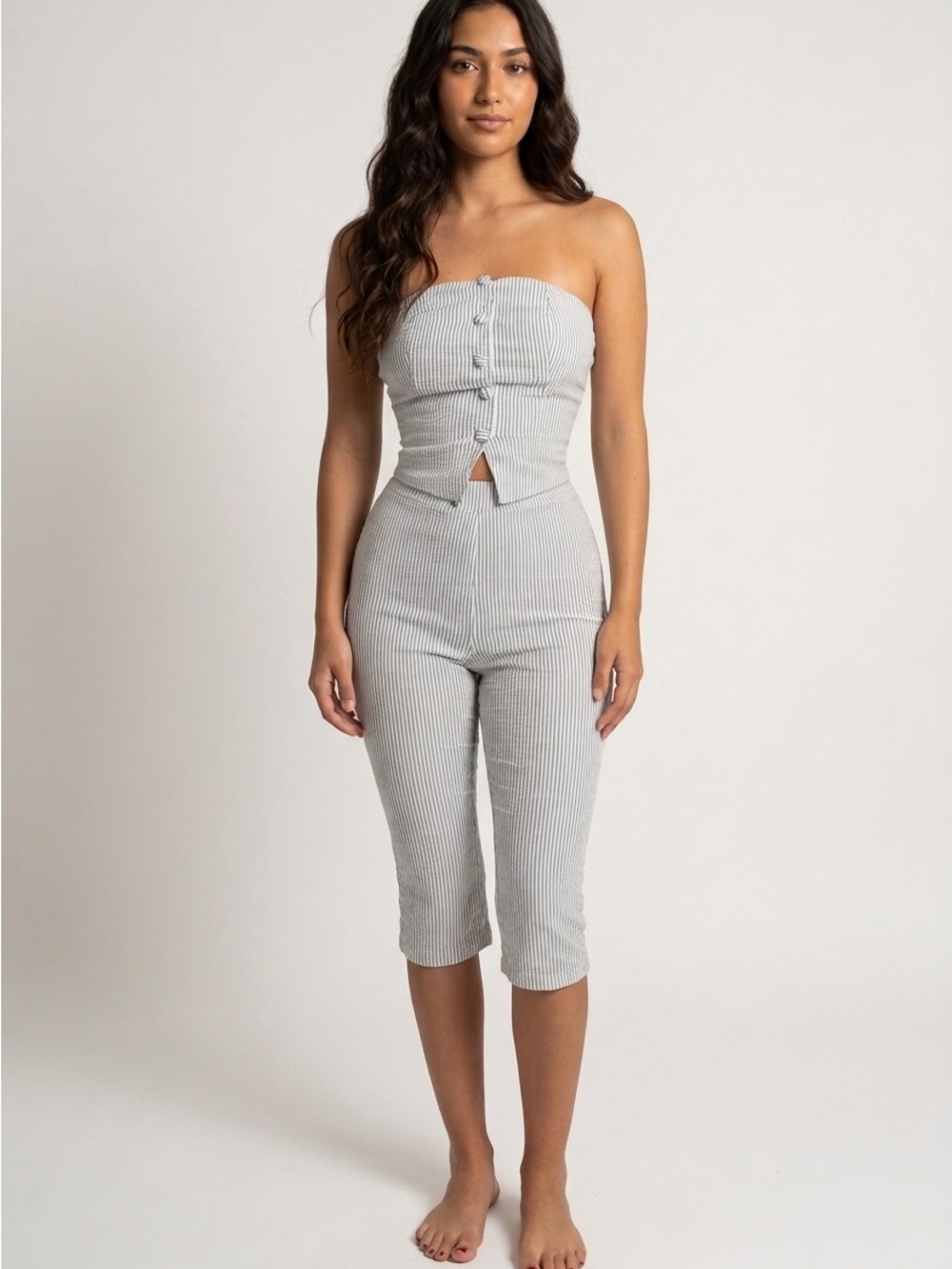 Fashion Nova Strapless Ribbed Knit Jumpsuit - Light Gray